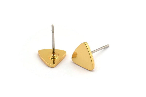 Gold Triangle Earring, 6 Gold Plated Brass Triangle Stud Earrings (8x1mm) A3609
