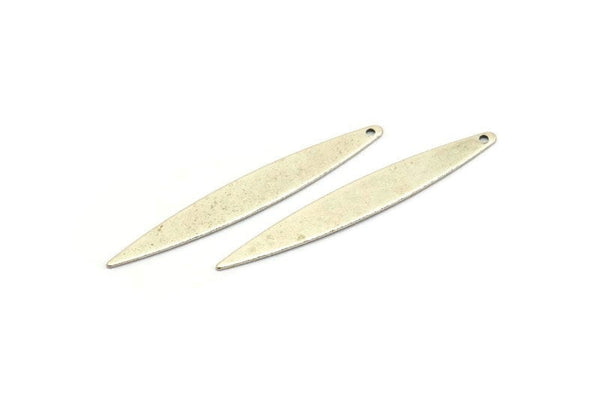 Silver Marquise Charm, 12 Antique Silver Plated Brass Marquise Charms With 1 Hole, Earrings, Pendants (42x6x0.60mm) D0803