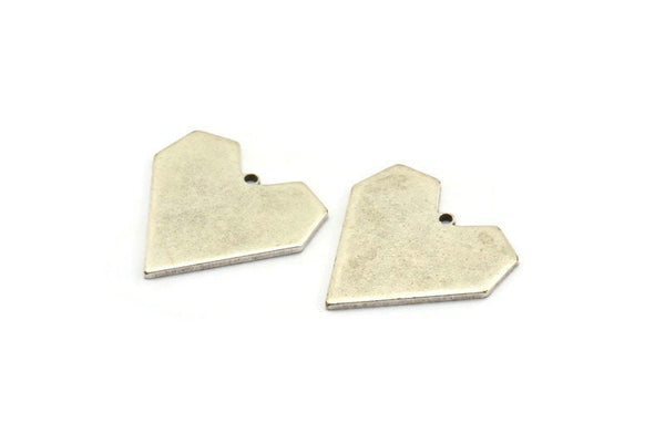 Silver Heart Charm, 4 Antique Silver Plated Brass Heart Blanks With 1 Loop, Pendants, Findings (19mm) D1250