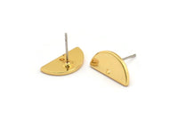 Gold Moon Earring, 4 Gold Plated Brass Semi Circle Stud Earrings With 1 Hole (15x7.5x1.2mm) D1365 A1775 H0293