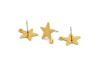 Gold Star Earring, 6 Textured Gold Plated Brass Star Stud Earrings With 1 Loop (14x0.80mm) A1896 A2252