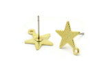 Brass Star Earring, 12 Textured Raw Brass Star Stud Earrings With 1 Loop (14x0.80mm) A1896 A2252