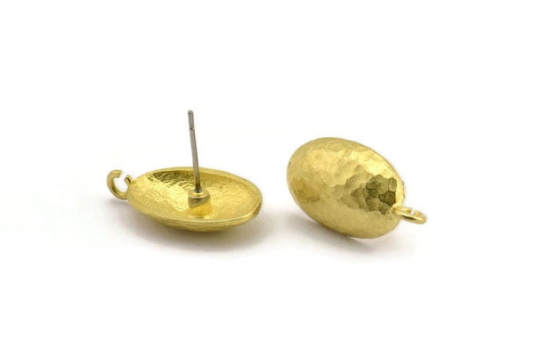 Brass Earring Post, 6 Raw Brass Oval Earring Posts With 1 Loop (21x12x16mm) E289