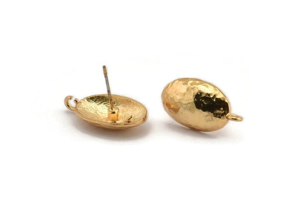 Altın Küpe Direği, 1 Döngülü 2 Altın Kaplama Pirinç Oval Küpe Direği (21x12x16mm) E289 Q0568