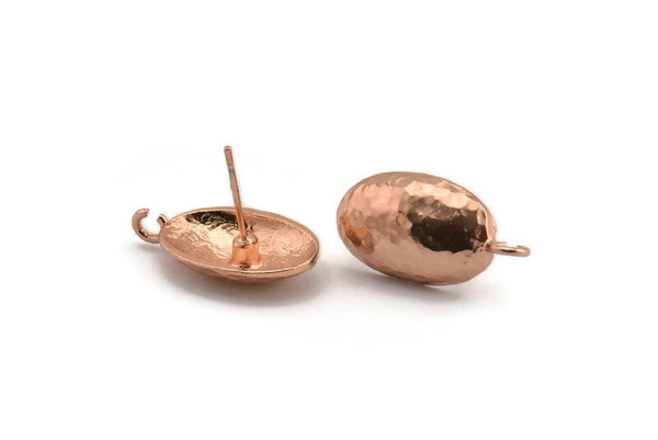 Rose Gold Earring Post, 2 Rose Gold Plated Brass Oval Earring Posts With 1 Loop (21x12x16mm) E289 Q0568