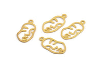 Gold Face Charm, 10 Gold Plated Brass Face Charms With 1 Loop, Charm Earrings (20x10x0.80mm) E649