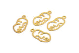 Gold Face Charm, 10 Gold Plated Brass Face Charms With 1 Loop, Charm Earrings (20x10x0.80mm) E649