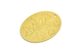 Brass Flower Charm, 4 Raw Brass Flower Patterned Oval Shaped Charms With 1 Hole, Findings (35x27.5x0.60mm) A4531