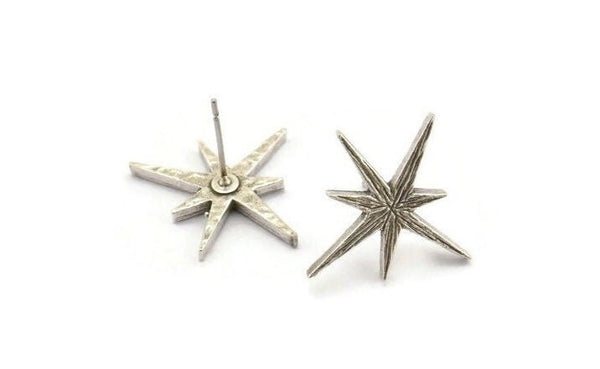 Silver Boom Earring, 4 Antique Silver Plated Brass Boom Stud Earrings (22x17x2mm) N1488