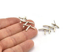 Silver Fence Earring, 2 Antique Silver Plated Brass Fence Stud Earrings (27x20x2mm) N1239