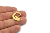 Brass Cat Charm, 6 Raw Brass Crescent Moon And Cat Shaped Charms With 1 Loop, Earring Findings (26x20x0.60mm) A4515