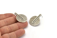 Gümüş Küpe Direği, 2 Direkli Antik Gümüş Kaplama Pirinç Dokulu Küpeler (32x24x1mm) N1162