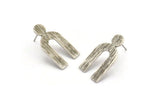 Earring Studs, 2 Antique Silver Plated Brass - U Shape Earrings - Silver Earrings - Earrings (15x27x1.2mm) N1466