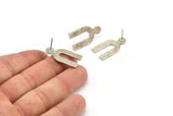 Earring Studs, 2 Antique Silver Plated Brass - U Shape Earrings - Silver Earrings - Earrings (15x27x1.2mm) N1466