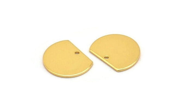 Semi Circle Charm, 4 Gold Plated Brass Half Moon Blanks With 1 Hole, Earrings, Pendants (18x14x0.90mm) D0707