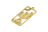 Brass Cactus Charm, 10 Raw Brass Cactus Charms With 1 Loop (33x15x0.60mm) A4547