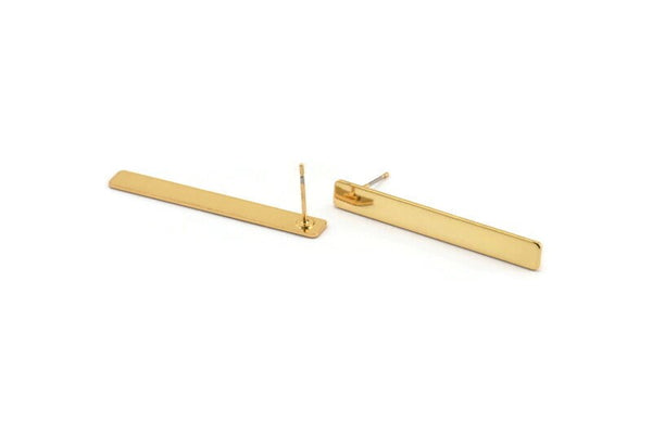 Gold Rectangle Earring, 4 Gold Plated Brass Rectangle Stud Earrings (40x5x0.80mm) A1473 A1815