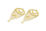 Brass Marquise Charm, 4 Raw Brass Crescent Moon And Star Patterned Charms With 1 Loop, Eye Charms, Fringed Charms (62x33x0.60mm) A4304