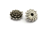 Silver Flower Charm, Antique Silver Plated Brass Flower Charm With 2 Loops, Findings (18x10mm) N1231