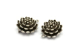 Silver Flower Charm, Antique Silver Plated Brass Flower Charm With 2 Loops, Findings (18x10mm) N1231