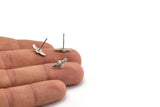 Silver Bird Earring, 8 Antique Silver Plated Brass Bird Stud Earrings (12x6mm) N1214 H1193