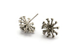 Silver Flower Earring, 4 Antique Silver Plated Brass Taraxacum Stud Earrings With 1 Loop (14mm) N1180