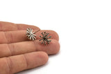 Silver Flower Earring, 4 Antique Silver Plated Brass Taraxacum Stud Earrings With 1 Loop (14mm) N1180