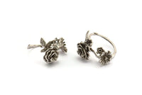 Silver Ring Settings, Antique Silver Plated Brass Flower Ring With 1 Stone Setting - Pad Size 4mm N1235