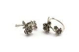Silver Ring Settings, Antique Silver Plated Brass Flower Ring With 1 Stone Setting - Pad Size 4mm N1235