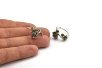 Silver Ring Settings, Antique Silver Plated Brass Flower Ring With 1 Stone Setting - Pad Size 4mm N1235