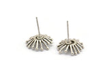 Silver Flower Earring, 4 Antique Silver Plated Brass Taraxacum Stud Earrings (14mm) N1182