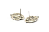 Silver Irregular Earring, 4 Antique Silver Plated Brass Irregular Stud Earrings With 1 Loop (20x14mm) N1226