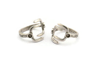 Silver Ring Setting, Antique Silver Plated Brass Adjustable Ring With 1 Stone Settings - Pad Size 3mm N1499