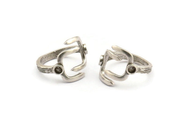 Silver Ring Setting, Antique Silver Plated Brass Adjustable Ring With 1 Stone Settings - Pad Size 3mm N1499