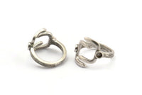 Silver Ring Setting, Antique Silver Plated Brass Adjustable Ring With 1 Stone Settings - Pad Size 3mm N1499