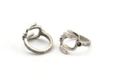 Silver Ring Setting, Antique Silver Plated Brass Adjustable Ring With 1 Stone Settings - Pad Size 3mm N1499