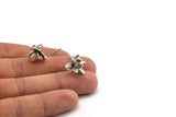 Silver Flower Earring, 2 Antique Silver Plated Brass Flower Stud Earrings With 1 Loop (15x14mm) N1204