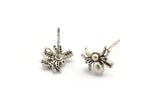 Silver Spider Earring, 6 Antique Silver Plated Brass Spider Stud Earrings With 1 Loop (9x7mm) N1227