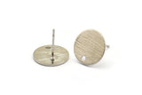 Silver Round Earring, 6 Textured Silver Tone Brass Round Stud Earrings With 1 Hole, Stamping Tags (12x0.80mm) A1855 A2255