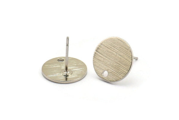 Silver Round Earring, 6 Textured Silver Tone Brass Round Stud Earrings With 1 Hole, Stamping Tags (12x0.80mm) A1855 A2255