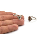 Silver Ring Settings, 2 Antique Silver Plated Brass Drop Ring With 1 Stone Setting - Pad Size 6mm N1112