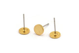 Gold Round Earring, 8 Textured Gold Plated Brass Round Earring Studs (6x0.80mm) M369