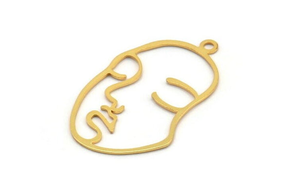Altın Yüzlü Charm, 1 Halka, Kolye Ucu, Küpeler ve Bulgularla Birlikte 2 Altın Kaplama Pirinç Yüz Şeklinde Charm (46x28x0,8 mm) BS 1160