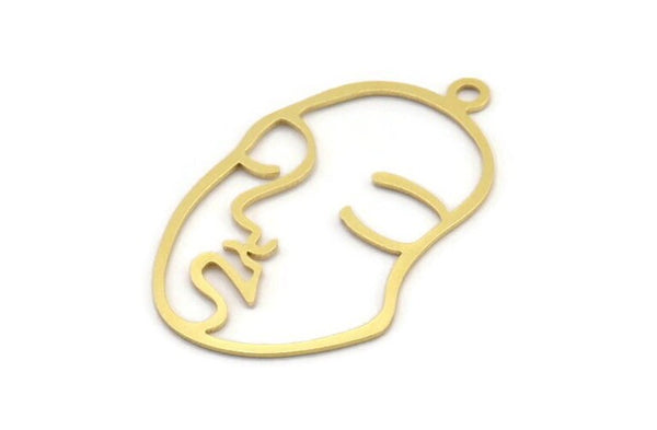 Brass Face Charm, 6 Raw Brass Face Shape Charms With 1 Loop, Pendant, Earrings, Findings (46x28x0.8mm) BS 1160