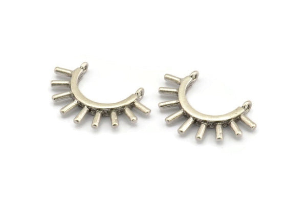 Silver Eyelash Charm, 2 Antique Silver Plated Brass Eyelash Pendants With 2 Loops, Pendants, Earrings (30x19mm) N1153 H1173