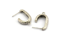 Silver Hook Earring, 2 Hammered Antique Silver Plated Brass Hook Stud Earrings With 1 Loop (26x15x5mm) N1329