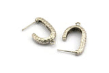 Silver Hook Earring, 2 Hammered Antique Silver Plated Brass Hook Stud Earrings With 1 Loop (26x15x5mm) N1329