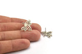 Silver Bee Earring, 4 Antique Silver Plated Brass Bee Stud Earrings (20x17x1.2mm) N1368