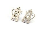 Earring Studs, 8 Antique Silver Plated Brass Kettle Shaped Stud Earrings (18x13x0.80mm) A2668 H0351