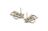 Earring Studs, 8 Antique Silver Plated Brass Kettle Shaped Stud Earrings (18x13x0.80mm) A2668 H0351